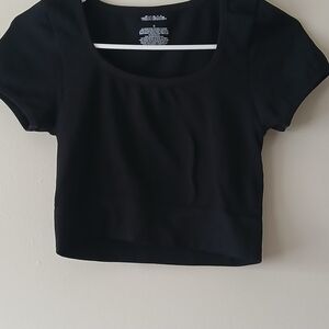 wild fable Black Ribbed Scoop-Neck Crop Top